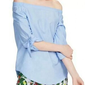 J McLaughlin Silk Blend Natasha Blouse Off Shoulder Blue